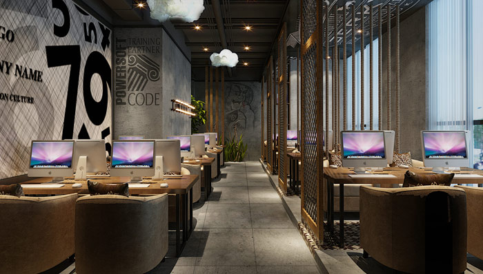 現代創新網咖上網區域走廊裝修設計案例效果圖