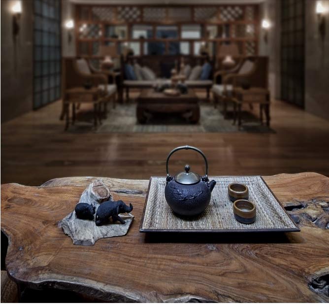 泰式美學風格辦公室接待區品茶區裝修設計案例效果圖