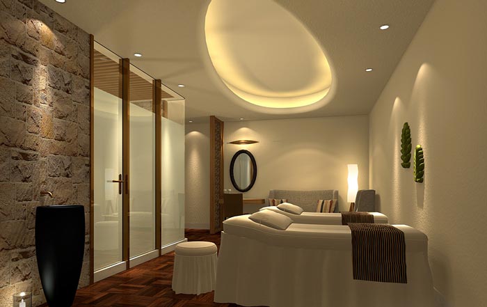 玉顏堂美容會所按摩房隔斷門裝修設計案例效果圖