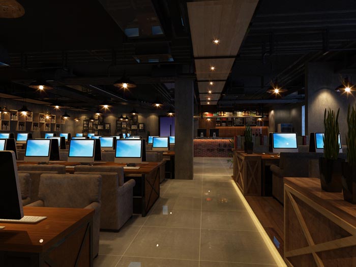 網咖電腦區域裝修設計案例效果圖