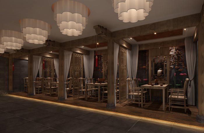 古樸茶樓茶室大廳裝修設計案例效果圖