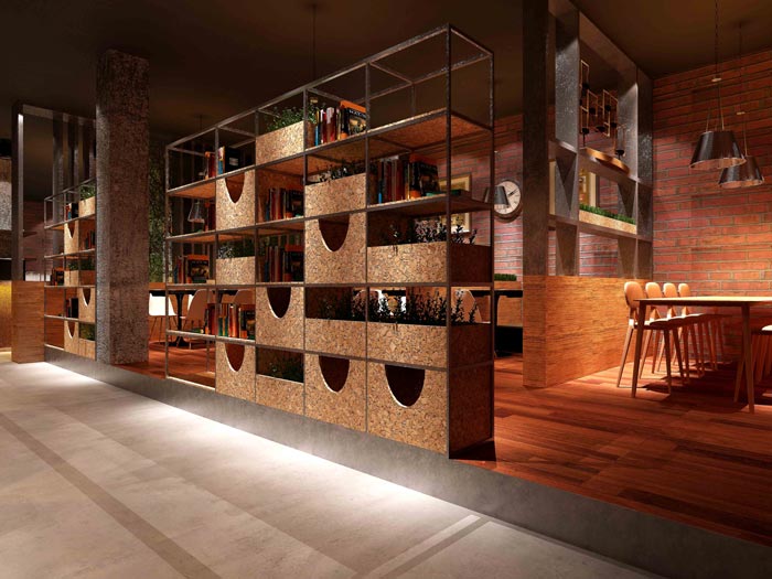 杭州創(chuàng)意工業(yè)風(fēng)咖啡廳隔斷裝修設(shè)計案例效果圖