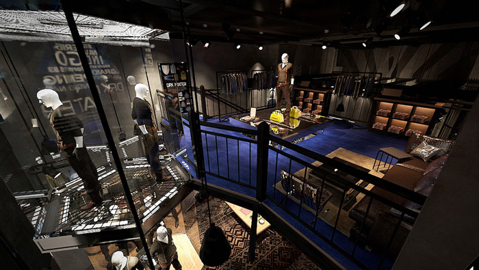 潮牌男裝專賣店二樓特效區域裝修設計案例效果圖