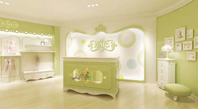 伊卡通童裝店前臺裝修設計案例效果圖