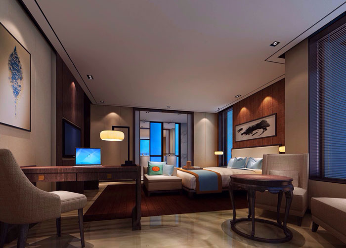 現(xiàn)代、中式混搭私人會(huì)所臥室裝修設(shè)計(jì)案例效果圖