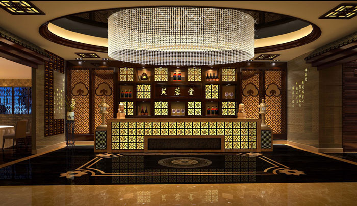 簡潔、大氣中式餐廳前臺裝修設(shè)計案例效果圖