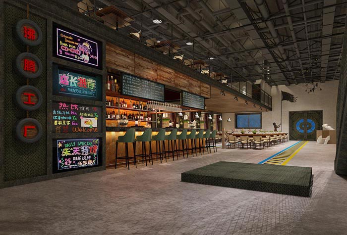工業(yè)主題餐廳前臺吧臺裝修設(shè)計效果圖