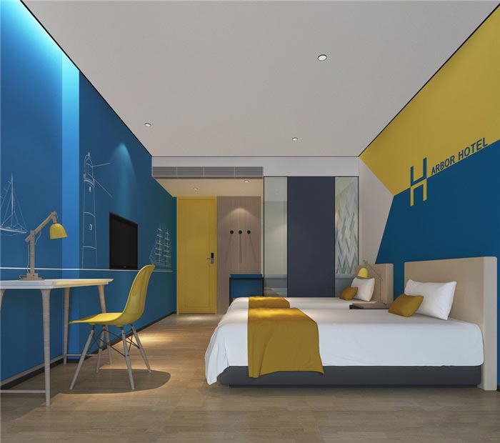 港灣主題酒店雙人間裝修設計案例效果圖
