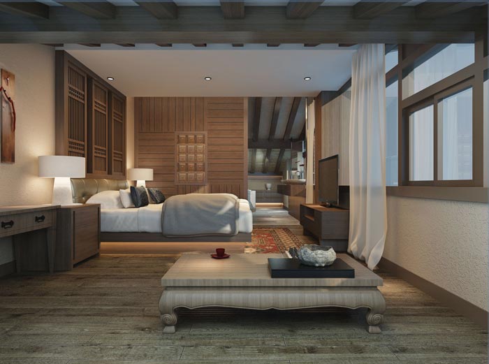 新中式商務酒店套間裝修設計案例效果圖