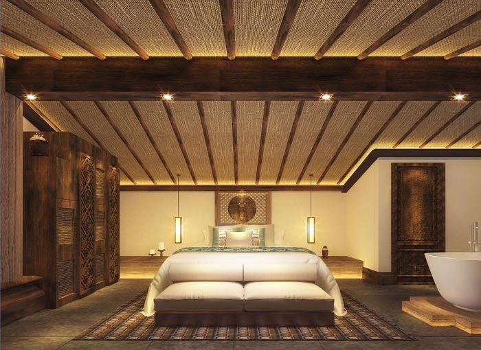 新中式商務酒店大床房裝修設計案例效果圖