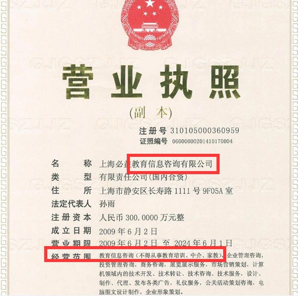 教育咨詢(xún)公司營(yíng)業(yè)執(zhí)照效果圖