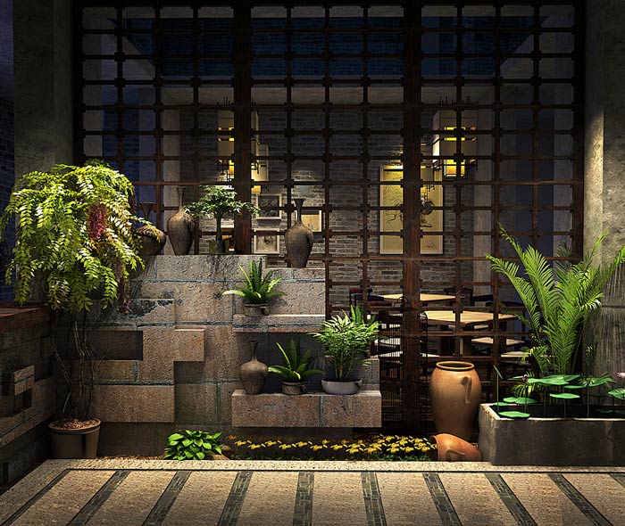 主題餐廳中庭裝修設(shè)計效果圖