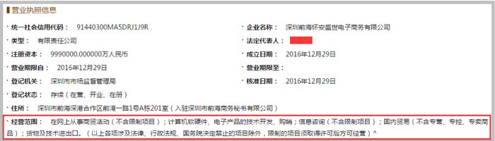 電子商務有限公司經營范圍截圖
