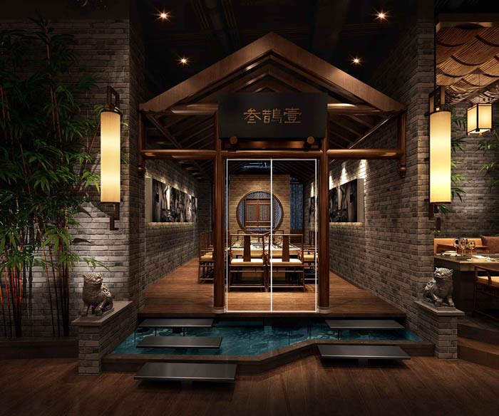 中式火鍋店亭臺裝修設計效果圖