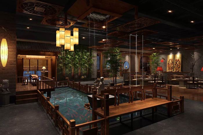 中式火鍋店庭院裝修設計效果圖