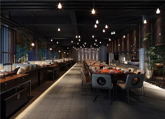肥牛火鍋店二樓餐區(qū)裝修設計效果圖