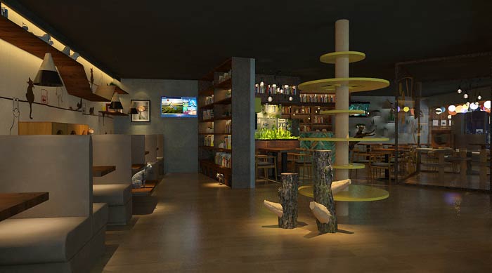 主題咖啡廳貓咪區裝修設計效果圖