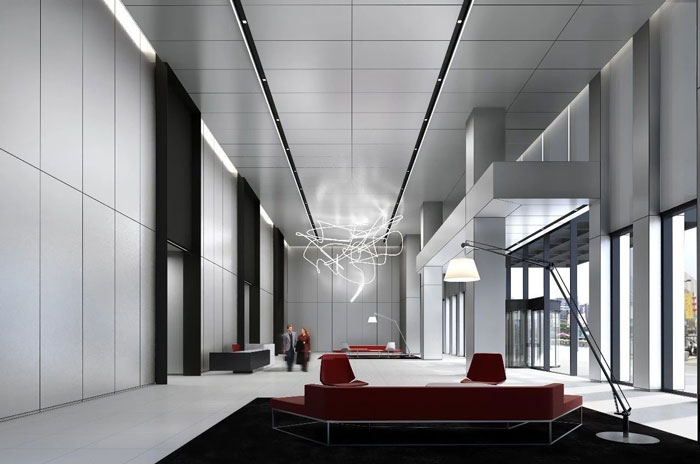 企業(yè)總部辦公樓前臺裝修設計效果圖