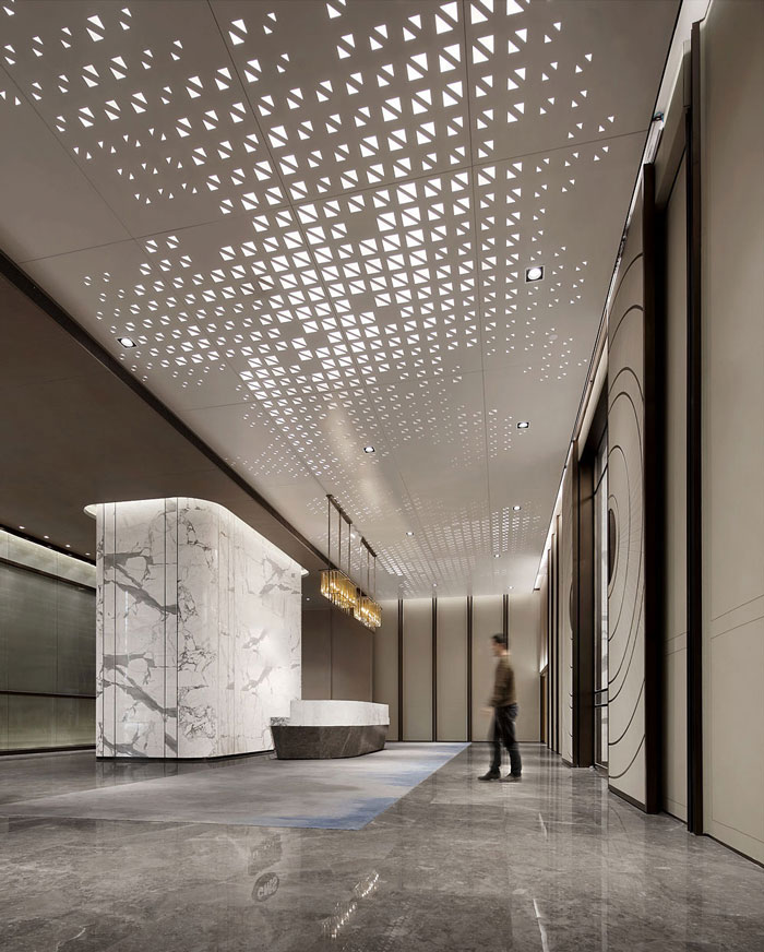 藥業公司辦公室前臺大廳裝修設計效果圖