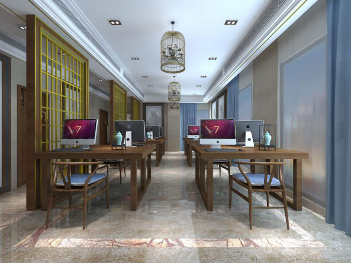 杭州中式辦公室辦公區(qū)裝修設(shè)計效果圖