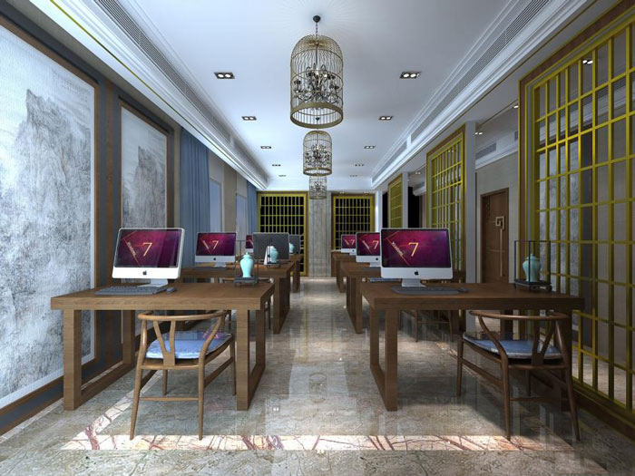 杭州中式辦公室辦公區(qū)裝修設(shè)計效果圖