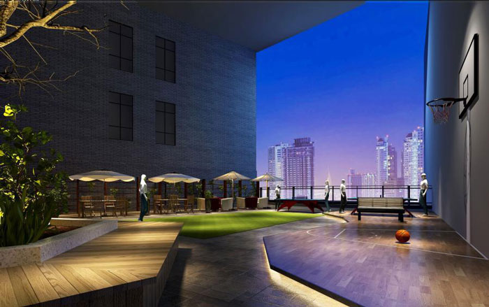 杭州良渚辦公室陽臺休息區裝修設計效果圖