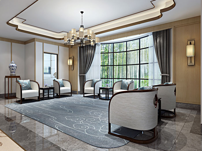 新中式辦公室接待區設計方案效果圖