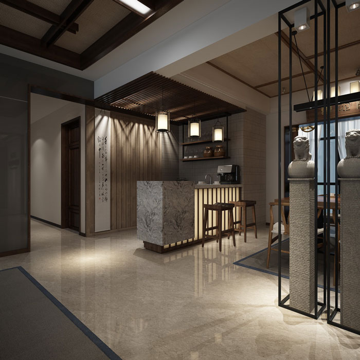 小型中式辦公室前臺裝修設(shè)計(jì)效果圖