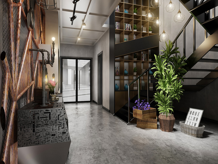 小型工業(yè)風(fēng)辦公室進門區(qū)裝修設(shè)計效果圖