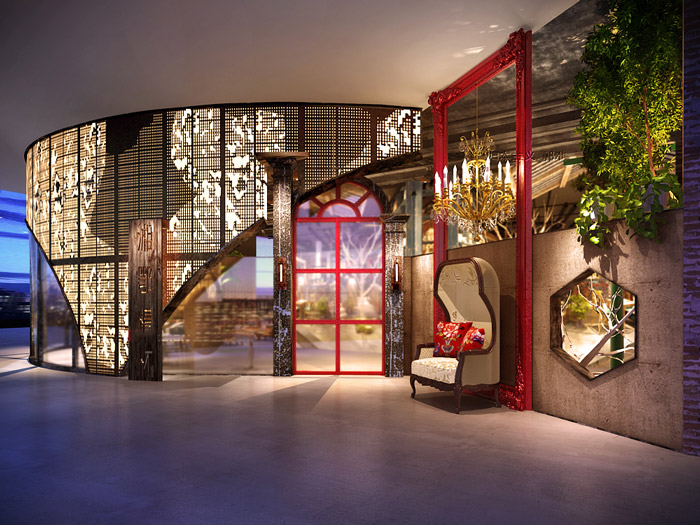 油紙傘主題餐廳進門區(qū)裝修設(shè)計效果圖