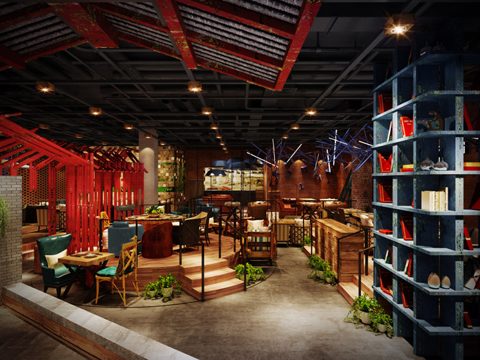 油紙傘主題餐廳餐區(qū)裝修設(shè)計效果圖