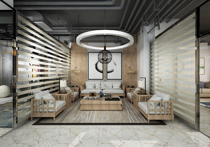 新中式辦公室接待區裝修設計