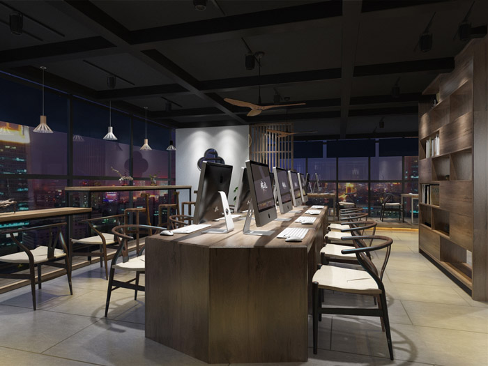 簡約中式辦公室辦公區裝修效果圖