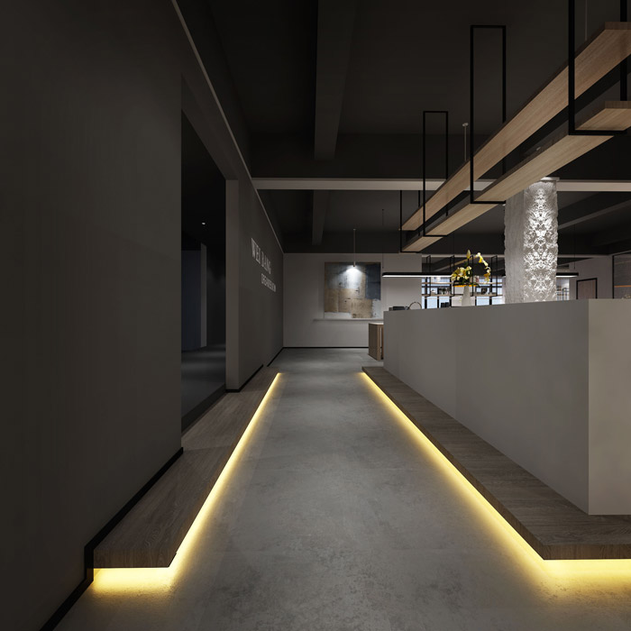 灰色調(diào)辦公室前臺裝修設(shè)計效果圖