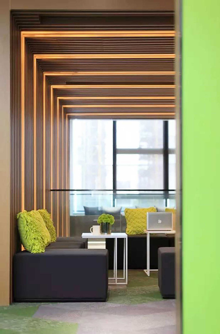 綠色辦公室接待區裝修設計效果圖