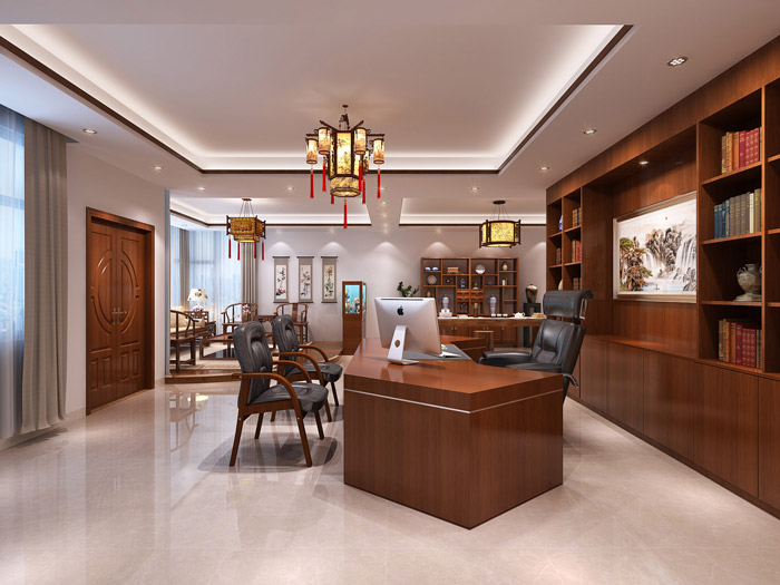 中式老總辦公室裝修設計效果圖