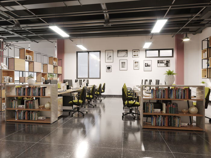 正方形辦公室辦公區裝修設計效果圖